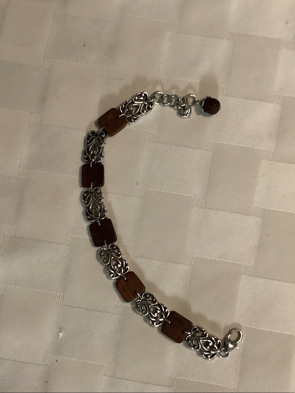 Hand Crafted Brown Wood and Silver Bracelet